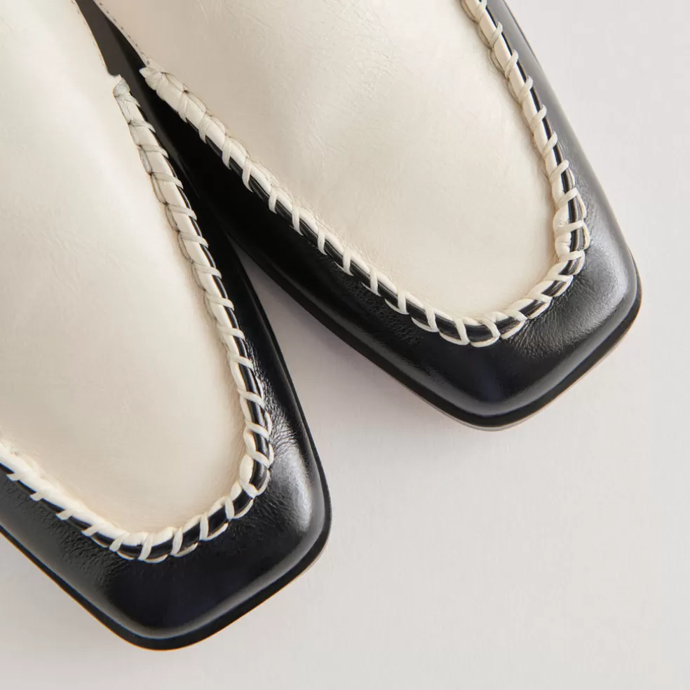 DOLCE VITA Beny Wide Flats White Black Crinkle Patent