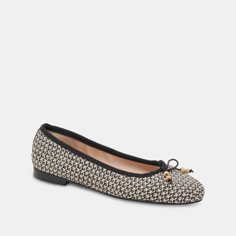 DOLCE VITA Cacy Ballet Flats White Black Raffia