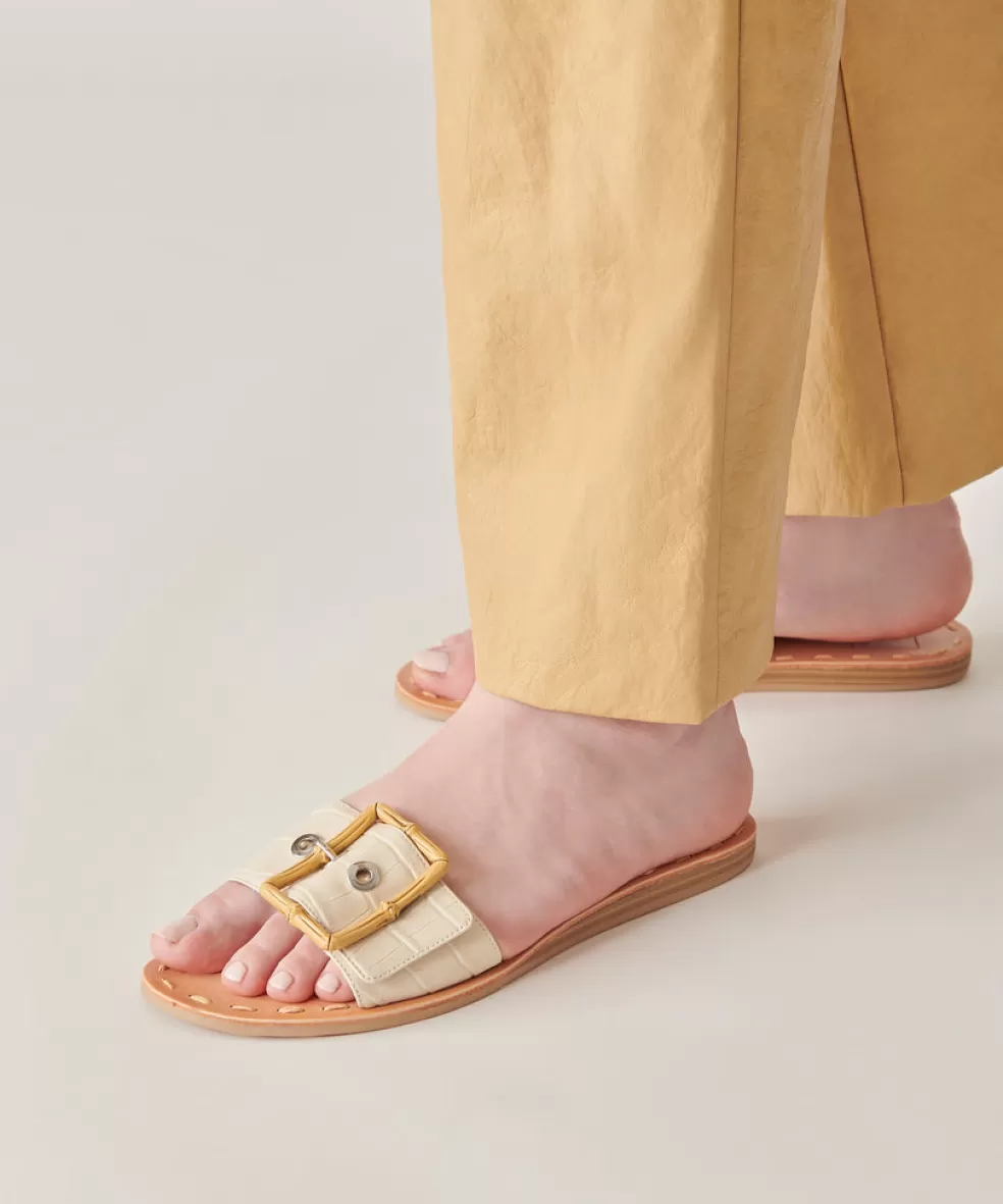 DOLCE VITA Dasa Sandals Eggshell Embossed Leather