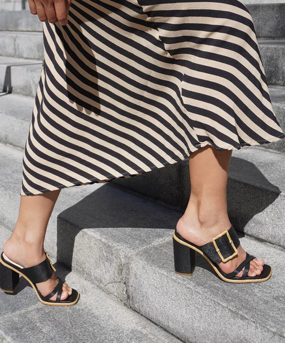 DOLCE VITA Onnie Wide Heels Onyx Raffia