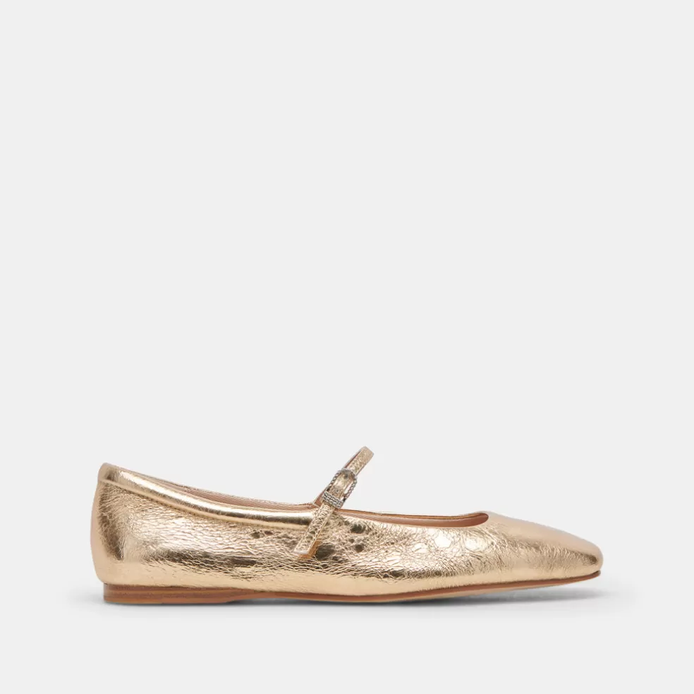 DOLCE VITA Reyes Ballet Flats Gold Distressed Leather