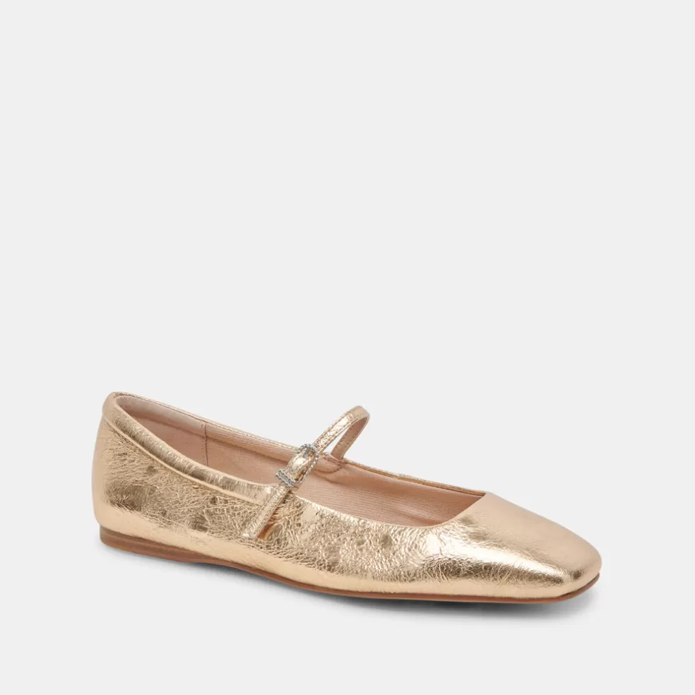 DOLCE VITA Reyes Ballet Flats Gold Distressed Leather