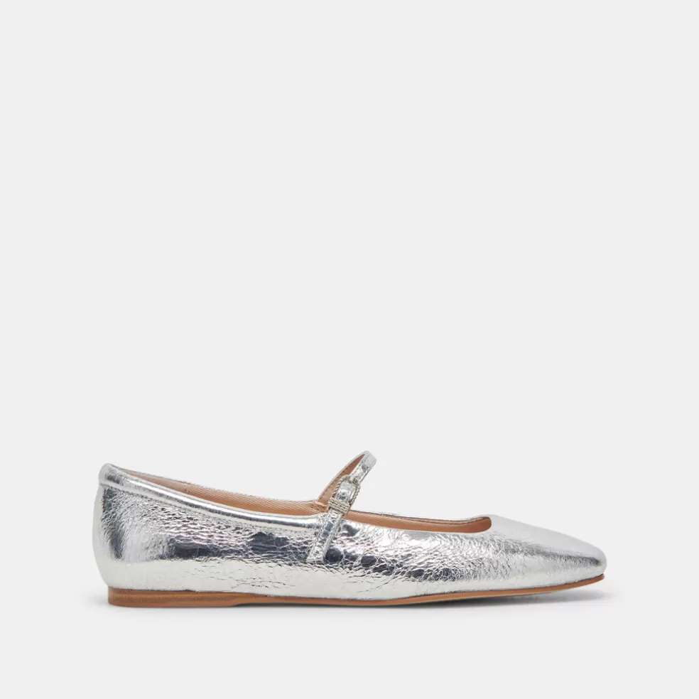 DOLCE VITA Reyes Ballet Flats Silver Distressed Leather