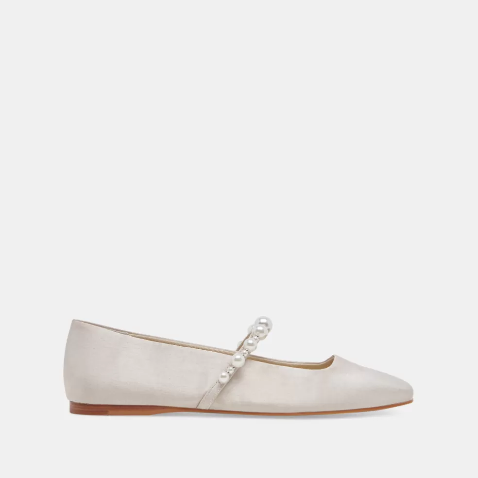 DOLCE VITA Roxana Pearl Ballet Flats Ivory Satin