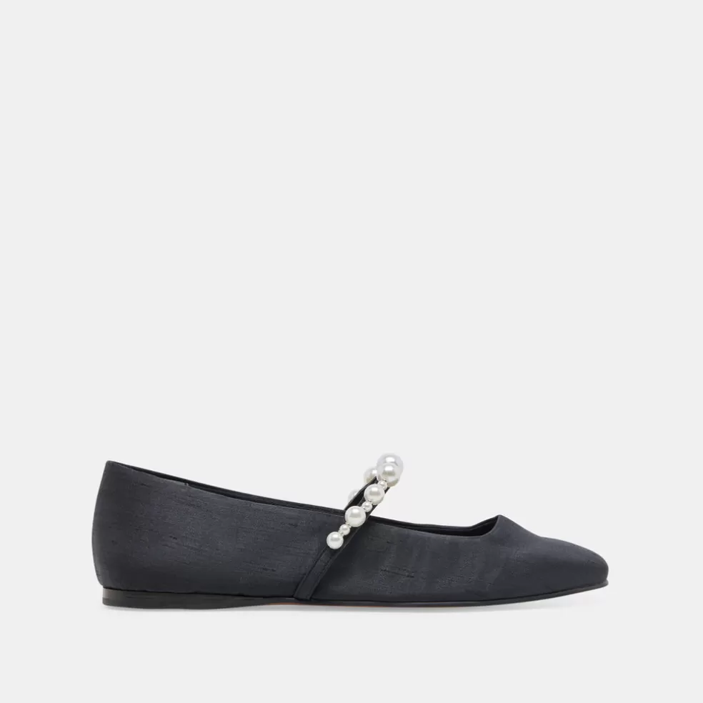 DOLCE VITA Roxana Pearl Ballet Flats Onyx Satin