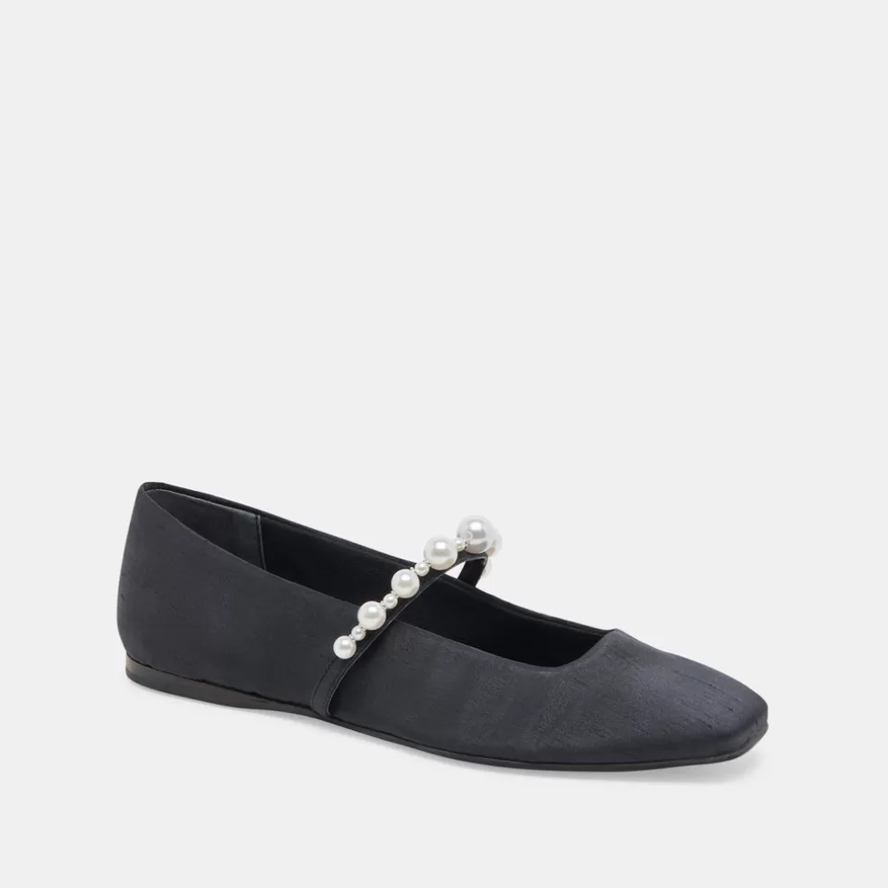DOLCE VITA Roxana Pearl Ballet Flats Onyx Satin