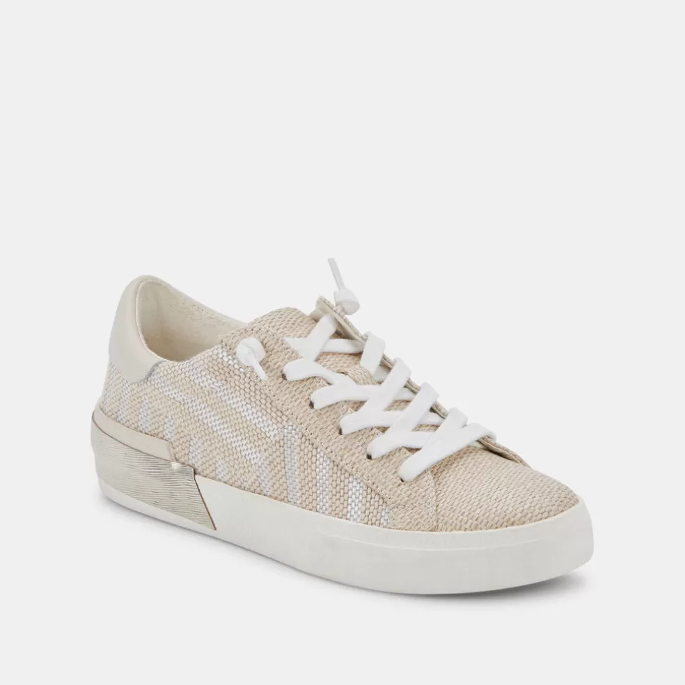 DOLCE VITA Zina Patch Sneakers White Stripe Raffia